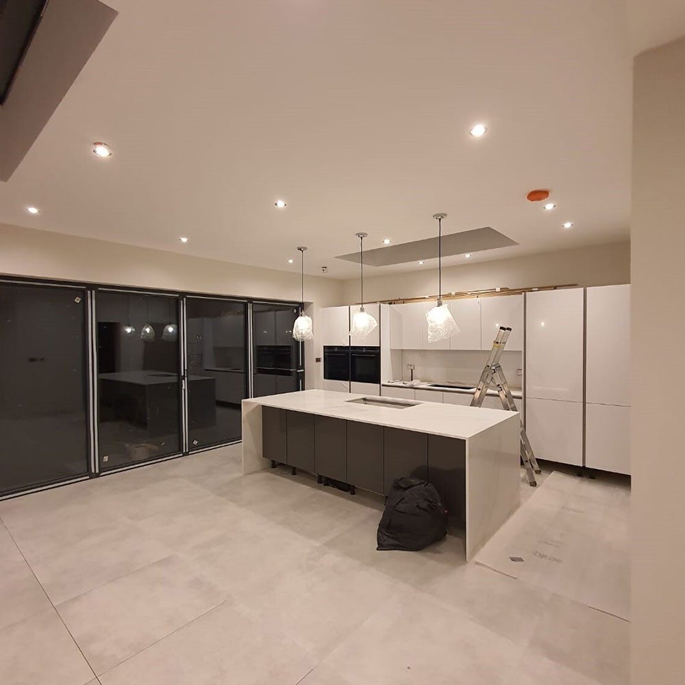 Modern kitchen with a large island and pendant lighting